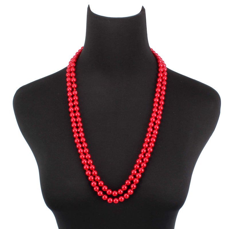 KOSMOS-LI 1920s Retro Faux Pearls Red Beads Cluster Long Pearl Necklace 58" for Women Jewelry - Image 4